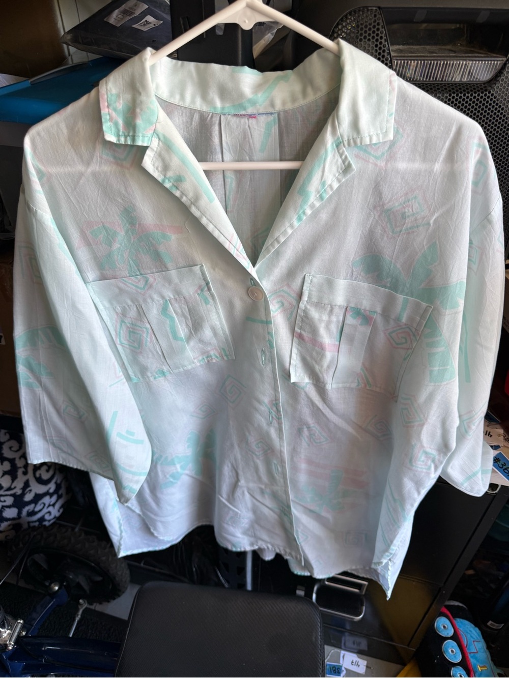 Pastel Button-Up Shirt with Palm Tree Pattern